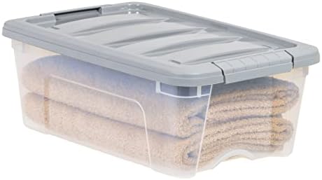 Amazon Basics Plastic Storage Containers with Secure Latching Lids, Stackable Organization Bins, Clear/Grey, 12 Quart, Set of 6 - Image 5
