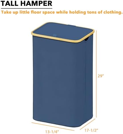 SpaceAid Laundry Hamper with Lid, 110L Large Tall Clothes Basket Bin with Bamboo Handles, Collapsible Laundry Hamper for Bedroom, Bathroom, Dorm, Laundry Room - Blue - Image 4