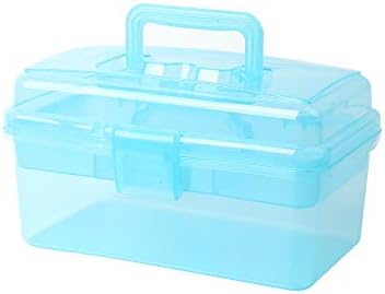 Multipurpose Plastic Art and Craft Supply Storage Container Bin Case with Removable Tray and Handle, First Aid Box Organizer, Clear&Blue by BangQiao
