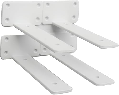 4 Pack - 7 inch White Hidden L Shelf Bracket (1/5 Inch Thicked) Iron Floating Shelf Brackets Rustic Industrial Metal Brackets for Shelf Support by MHMYDZ