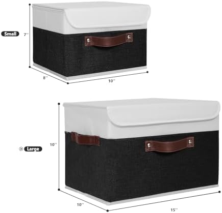 ANMINY Fabric Storage Box Bins with Lids, Black White, 15"x10"x10", 2 Pack - Image 5
