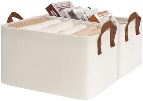 CHICVITA 20L Fabric Storage Bins for Shelves, Metal Frame, 2Pack, Beige by CHICVITA