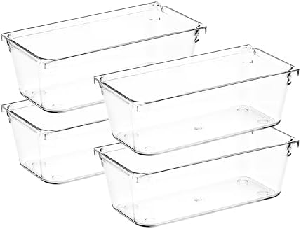 4 Pack Drawer Organizers, 3"X 6" Clear Acrylic Storage Bins by Ravinte+Decor