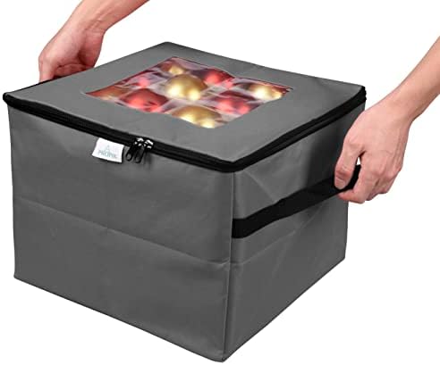 ProPik Holiday Ornament Storage Box Organizer Chest, With 3 Separate Removable Trays Holds Up to 48 Ornaments Balls, Three separated Trays With Dividers To Organize Bulbs (Gray) - Image 5