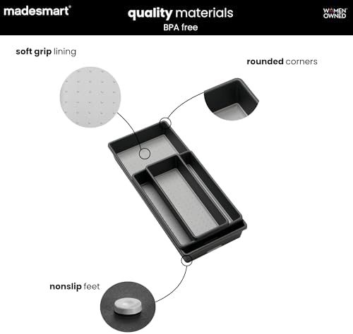 madesmart Classic 3 Bin Drawer Organizer Set, Granite - Image 4