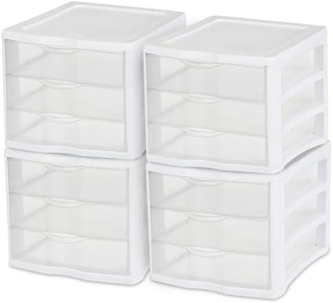 Sterilite Wide 3-Drawer Storage Unit for Bedroom and Dresser, 4-Pack by Sterilite
