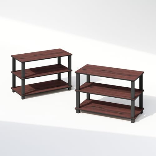 Furinno Turn-S-Tube Storage Shelves Set of 2, 3-Tier Stackable Standing Shelf, Open Corner Shelf, for Organization and Storage, Living Room, Garage, Home Office, Dark Cherry by Furinno-FitsYourSpaceFitsYourBudget