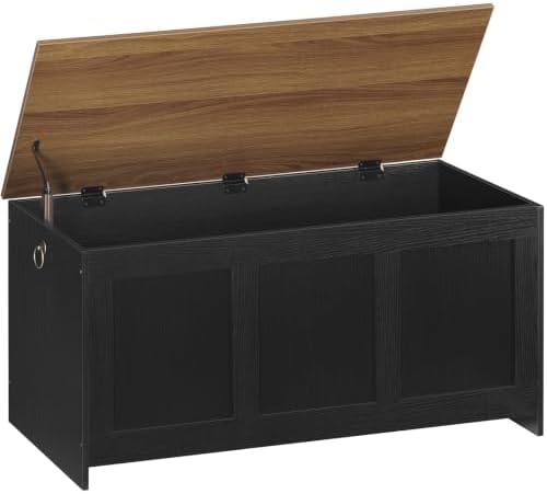 HOOBRO Storage Bench, 39.3" Retro Wooden Storage Chest, Wooden Storage Trunk, Toy Chest with Lift Top, Multifunctional Entryway Organizer, for Entryway, Living Room, Black and Walnut BH141CW01G1 by HOOBRO