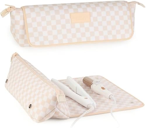BAREFOOT CARIBOU Hair Tools Travel Bag and Heat Resistant Mat 17" Checkered by BAREFOOTCARIBOU