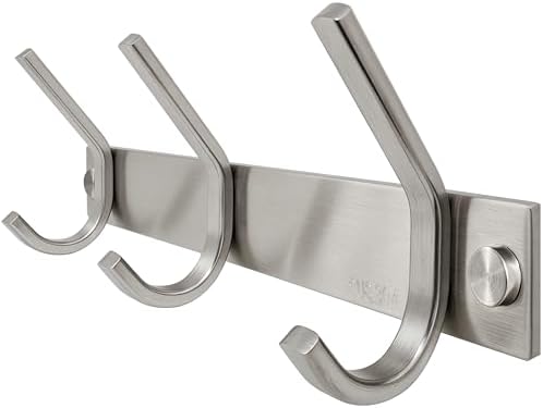 WEBI Sturdy Stainless Steel 304 Hook Rail Coat Rack with 3 Hooks, Great Home Storage & Organization for Bedroom, Bathroom, Foyer, Hallway, Brushed Finish by WEBI