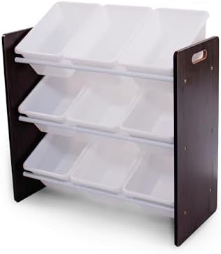 Humble Crew Toy Storage Organizer with 9 Removable Storage Bins for Kids Playroom, 3-Tier Toddler Toy Organization and Storage, Espresso/White by HumbleCrew