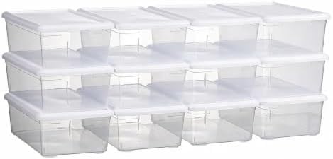 novelinks 12 Pack 6QT Plastic Storage Bins with Lids, Shoe Boxes (White) by novelinks