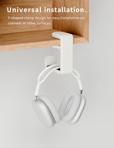 Headphone Hook Under Desk Holder 360-Degree Adjustable Rotation, White - Image 3