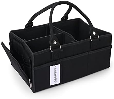 XUANGUO Large Baby Diaper Caddy Organizer, Felt Basket with Handles, Black by XUANGUO