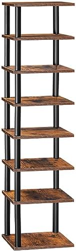 HOOBRO Vertical Shoe Rack, 8-Tier Narrow Shoe Shelf, Shoe Storage Organizer for Small Space, 11" L x 11" W x 53" H, Closet, Entryway, Hallway, Bedroom, Rustic Brown and Black BF22XJ01 by HOOBRO