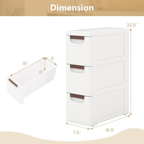 LOKO 3-Drawer Narrow Storage Cabinet, Slim Rolling Cart (7.5"x16.5"x22.5") - Image 3