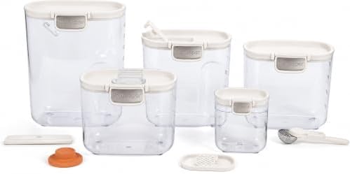 ProKeeper+ Airtight Food Storage Container Set – Clear Plastic Flour and Sugar Canister Set with Magnetic Accessories for Kitchen Organization (White, 9-Piece) by Unknown