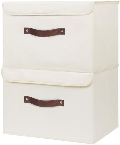 ANMINY Fabric Storage Box Bins with Lids, Beige, 13"x9"x7.9", 2 Pack by ANMINY