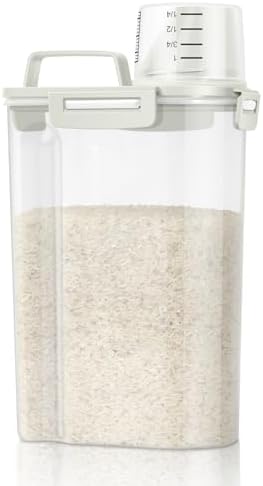 TBMax Rice Storage Container 3 to 5 Lbs - Small Pet Dog Cat Food Container Dispenser with Easy Pouring Spout & Cup, Portable Cereal Container for Small Spaces, Travel, or Daily Use -Beige by TBMax