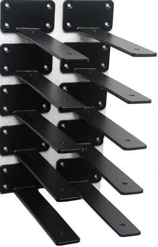 10 Pack - 8 inch Black Hidden L Shelf Bracket (1/5 Inch Thicked) Iron Floating Shelf Brackets Rustic Industrial Metal Brackets for Shelf Support by MHMYDZ