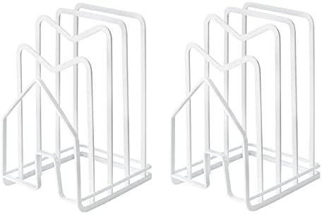 SUNFICON 2 Pack White Cutting Board Holder Rack Pot Pan Lids Holder Chopping Board Organizer Thin Bakeware Tray Dry Display Stand Kitchen Countertop Cabinet Office by SUNFICON