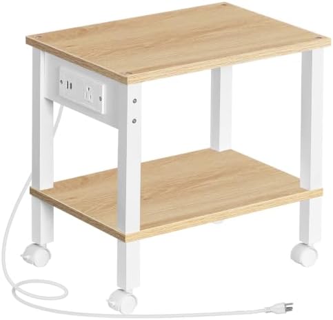 HOOBRO 2-Tier Printer Stand with Charging Station, Under Desk Printer Table, Printer Cart with Storage Shelves, Shelf for Small Spaces, for Home Office, Natural WN38UPS01 by HOOBRO