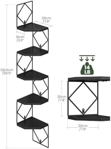 CHOEZON 5-Tier Corner Shelf, Floating Shelf, Wall-Mounted Storage Shelf, Wall Decor, Narrow Corner Bookshelf, for Living Room, Bedroom, Home Office, and Bathroom, Black TCJ35BB - Image 3