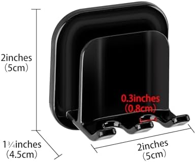 2 PCS Self-Adhesive Toothbrush Holders Wall Mounted, Water Proof Toothbrush Hook, 2 in 1 with Toothbrush Hanger and Gargle Cup Holder for Bathroom Shower (Black) - Image 2