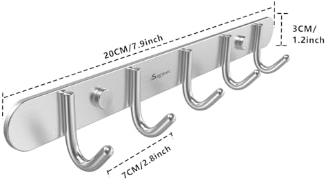 Coat Hook Rail Brushed Nickel 13-inch 5 Hooks Hanger Wall Mounted for Clothes/Key/Towel /304 Stainless Steel/Super Easy Installation/Rust and Water Proof/Perfect Home Storage - Image 2