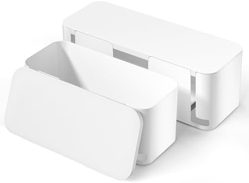 YECAYE 2 Pack Cable Management Box, Pet Friendly Cable Box Organizer for Home & Office, Child-Proof Floor Cord Cover, Cord Management and Cord Hider, White by Yecaye