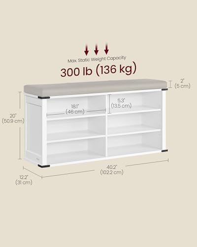 VASAGLE Shoe Storage Bench with Removable Cushion, Adjustable Shelves - Image 3
