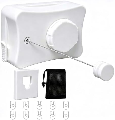 Retractable Clothesline Indoor & Outdoor, 16.7 Ft Non-Sagging Clothes Line, Retracting Heavy Duty Clothes Drying Laundry Line, Wall Mounted Space-Saving Stainless Steel Line (White, Single Line) by WelcometotheYimerlen