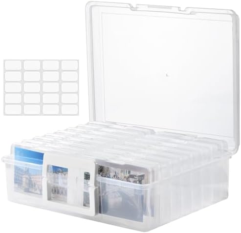 ALINK Photo Storage Box with Handle, 4" x 6" Photo Case Craft Keeper Organizer Container with 16 Inner Case and Label for Pictures, Arts, Crafts, Sewing, Stickers, Office Supplies - Clear by ALINK