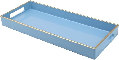 Blue Bathroom Vanity Tray for Countertop, Small Plastic Toilet Tank Versatile Storage & Organization Tray for Makeup, Perfume, Desk, Kitchen, Candles, 13.7"x6"x1.4", 35BL by Leemxiiny