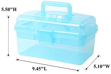 Multipurpose Plastic Art and Craft Supply Storage Container Bin Case with Removable Tray and Handle, First Aid Box Organizer, Clear&Blue - Image 2