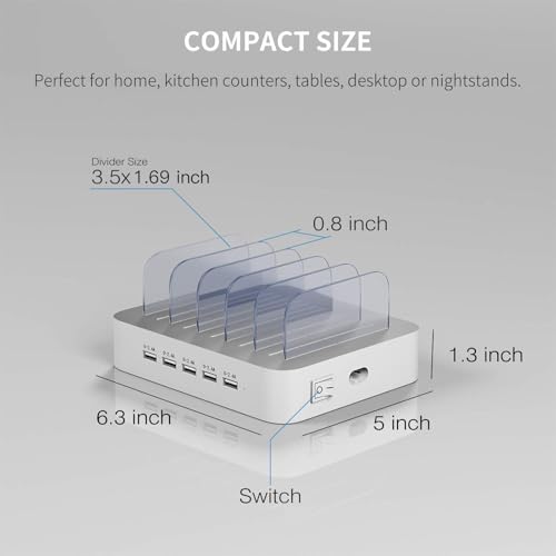 MSTJRY Charging Station for Multiple Devices : 5 Port Multi USB-A Charger Stations Multi-Device Organizer Charging Dock Designed for iPhone iPad Cell Phone Tablets (7 Short Cables Included) - Image 6