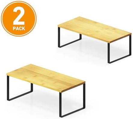 SpaceAid Cabinet Shelf Organizers 8 Pack, Kitchen Counter Rack Shelves Riser, Stackable Expandable Spice Rack, Pantry Cupboard Storage Organization (Black and Natural, Long) - Image 7