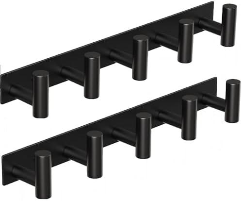 Coat Rack Wall Mounted with 5 Hooks,Heavy Duty Stainless Steel Wall Hooks for Towel Coat Bag, Hat Rack Coat Hanger Coat Hooks Towel Racks for Bathroom Entryway Kitchen Hotel (Black, 2 Packs) by VINHOLD