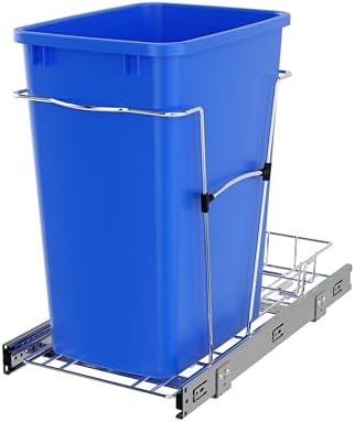 Rev-A-Shelf Pullout Trash Can for Under Kitchen Cabinets 35 Qt Garbage Waste Recyling Bin with Full Extension Slides, Blue, RV-12KD-22C-S by Rev-A-Shelf