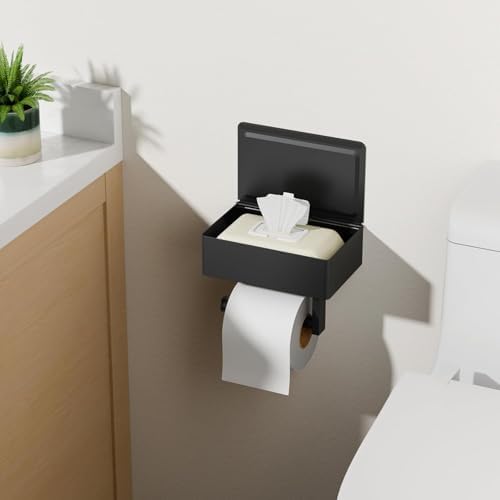 FORIOUS Toilet Paper Holder with Shelf, Wall-Mounted Modern Wipes Dispenser - Image 2