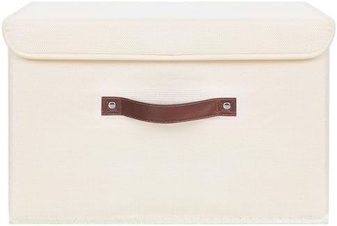 ANMINY Fabric Storage Box Bins with Lids, Beige, 15"x10"x10" - Image 2