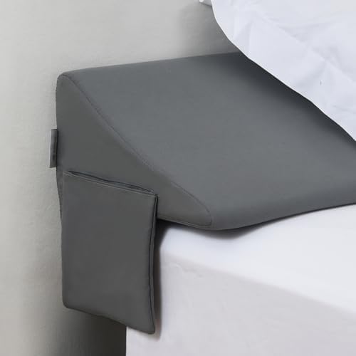 Vekkia Queen Bed Wedge Pillow for Headboard Gap Filler (0–5.5"), Prevents Pillows & Items from Falling, High-Density Foam Mattress Gap Filler with Pockets, Removable Cover, Gray, 60"x10"x6.5" by Vekkia