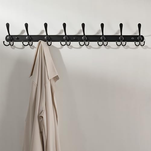 Dseap Coat Rack Wall Mount - 29.5” Long 8-Tri-Hooks Heavy Duty Coat Hanger Rail Wall Hooks for Hanging Coats Hats Clothing Clothes Purse Mudroom Entryway, Black, Pack of 2 - Image 3