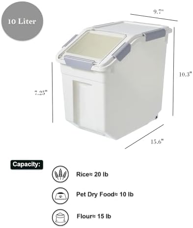 HANAMYA 10 Liter / 20 lbs Rice Storage Container with Measuring Cup, BPA free, For Rice | Grain | Pet Food | Flour, 2 count, White - Image 6