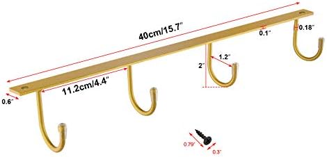 MOCOUM Under Cabinet Metal Mug Holder - Iron Hanging Rack for Coffee Cups and Kitchen Utensils Display (Gold, 3) - Image 2