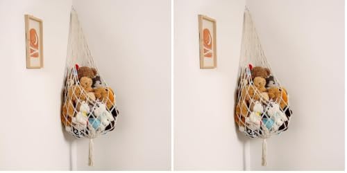Amdermi Stuffed Animal Hammock Corner, Boho Macrame Plush Toy Storage Net for Wall, Hanging Stuffed Animal Holder for Nursery, Playroom, Kids Room, Cream (Pack of 2) by Amdermi