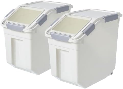 HANAMYA 10 Liter / 20 lbs Rice Storage Container with Measuring Cup, BPA free, For Rice | Grain | Pet Food | Flour, 2 count, White by HANAMYA