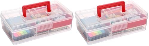 JUXYES Plastic Fishing Tackle Box Organizer with Removable Dividers, Clear Fishing Tackle Storage Boxes with Handle, 2 Layer Fishing Tackle Tray Box Lure Box, Red (Pack of 2) by JUXYES