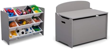 Delta Children MySize 9 Bin Plastic Toy Organizer - Greenguard Gold Certified, Grey & MySize Deluxe Toy Box - Greenguard Gold Certified, Grey by DeltaChildren