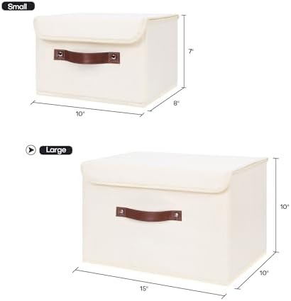 ANMINY Fabric Storage Box Bins with Lids, Beige, 15"x10"x10", 2 Pack - Image 5